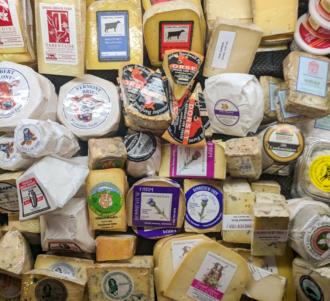 Cheese case full of New England Cheeses.